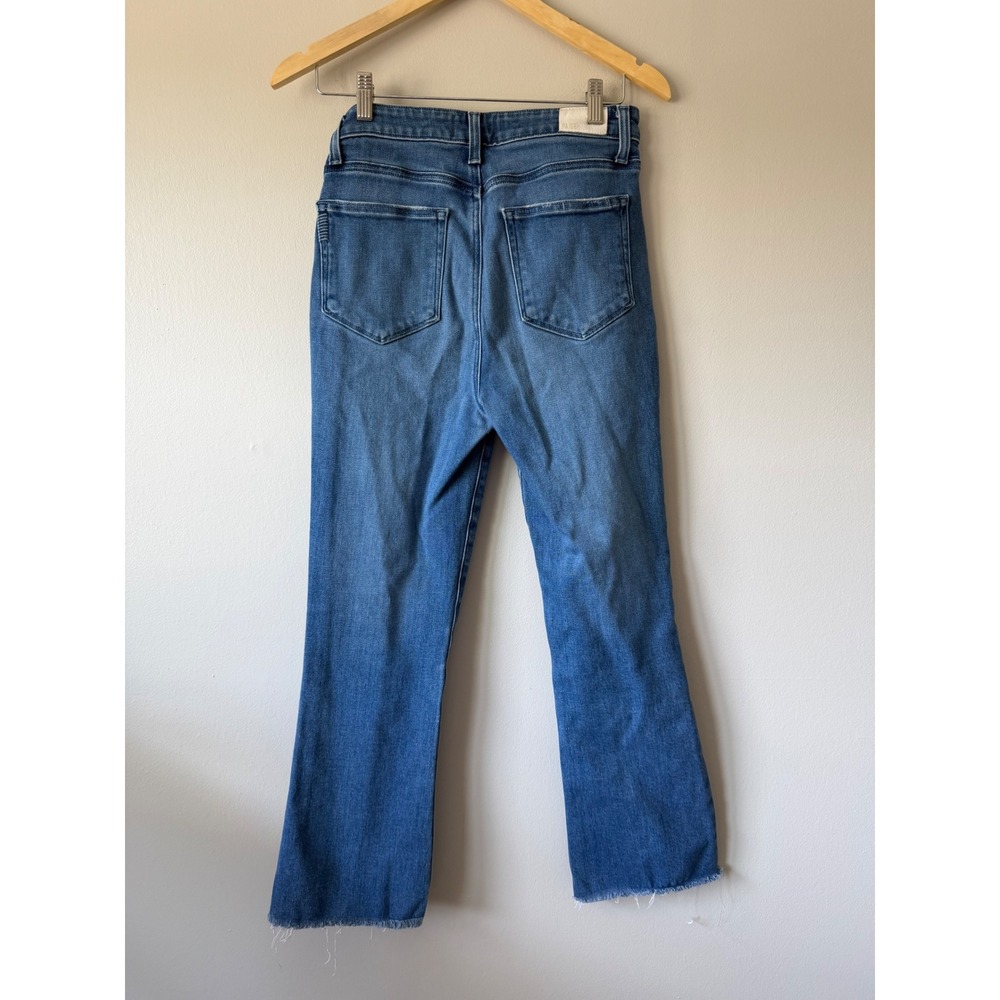 PAIGE Claudine High Rise Ankle Flare Jeans Medium Blue Raw Hem Size 29 - Picture 8 of 13